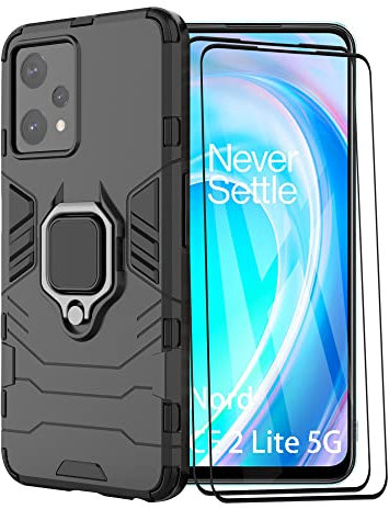 ESTH® Coque pour OnePlus Nord CE 2 Lite 5G avec 2 Pièces Protection Écran, 360° Support Rotatif [Fonctionne avec Support De Voiture Magnétique] Étui Housse, Noir