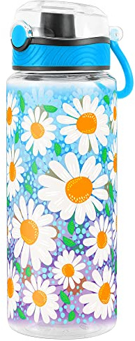 Cute Water Bottle for School Kids Girls, BPA FREE Tritan & Leak Proof & Easy Clean & Carry Handle, 23oz/ 680ml - Daisy