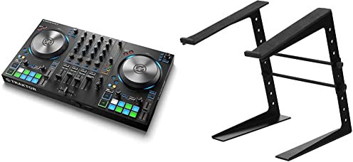 Native Instruments Traktor Kontrol S3 4-Kanal DJ Controller, 16 Pads, integrierte Soundkarte, Traktor Pro 3 & Pronomic LS-100 Laptopständer DJ Notebookstativ Laptop Stand Schwarz