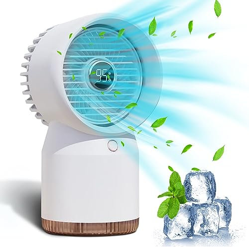 Pilipane Aire Acondicionado para Coche,Mini Ventilador de refrigeración USB Blanco portátil, humidificación por pulverización, miniventilador de Aire Acondicionado silencioso de Cuatro velocidades