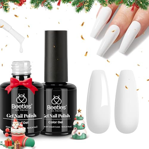 Beetles Gel Polish Kit White Colors- 2Pcs 15ML Bright White Gel Polish Set Soak Off UV All Seasons Gel Polish Nail Art Manicure Salon Nails Art Design