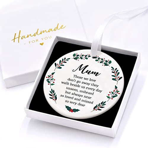 Those We Love Don't Go Away Christmas Memorial Ornament, Personalised Ceramic Heart Circle In Loving Memory Keepsake Decoration, Christmas Xmas Hanging Tree Bauble, With Gift Box