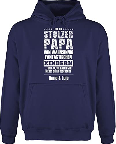 Hoodie Herren Pullover Männer - Ich Bin stolzer Papa fantastischer Kinder mit Name - L - Navy Blau - personalisierter Vatertag