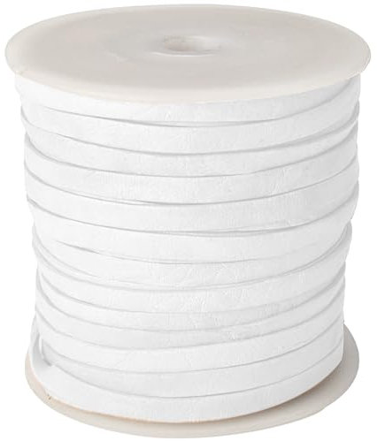 esnado Cordon de Cuir Plat | Largeur 4 mm, épaisseur 1 mm | Longueur : 1 m | Couleur : Blanc | Cuir véritable – tanné végétal | pour l'artisanat | Fabrication de Bijoux