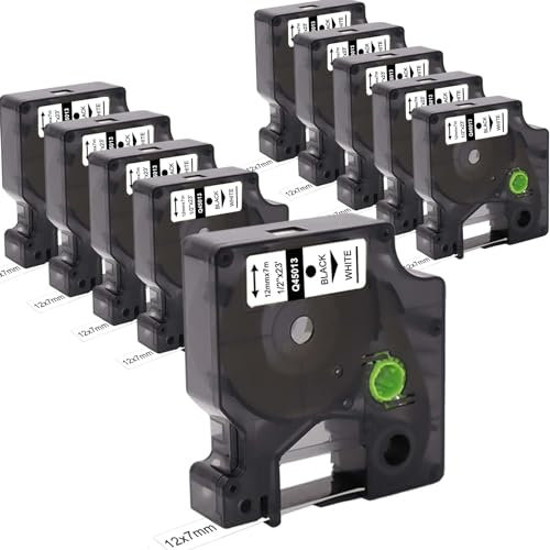 Molabel 10er-Pack kompatible Schriftbänder für Dymo D1 45013 S0720530 (12 mm x 7 m), Schwarz auf Weiß, geeignet für Dymo LabelManager 160, 200, 210D, 280, 360D, 420P, 450D.