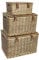 JVL Handmade Buff Wicker Hampers with Faux Leather Straps, Set of 3, Brown