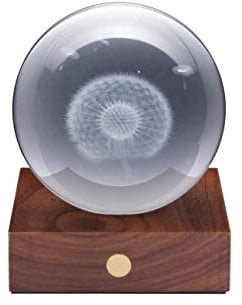 Gingko Bernsteinfarbenes 3D-Lasergravur-Premium-Kristalllicht mit Holzsockel aus Walnussholz, LED-Leuchten, Touch-Control-Taste, 4 Lichthelligkeiten, USB-C-Aufladung, verpackt in hochwertiger