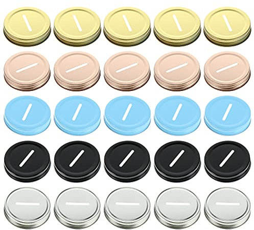 SEWACC 25 Stück Weißblech Münzschlitzdeckel Münzschlitz Deckel Münzeinwurf-Bankdeckel Metall-Einmachglas-Deckel (Gemischte Farben)