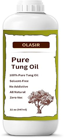 OLASIR 32 oz 100% Natural Pure Tung Oil for Wood Finishing Food Grade Safe, Waterproof Tung Oil for Wood Floors Indoor & Outdoor Furniture