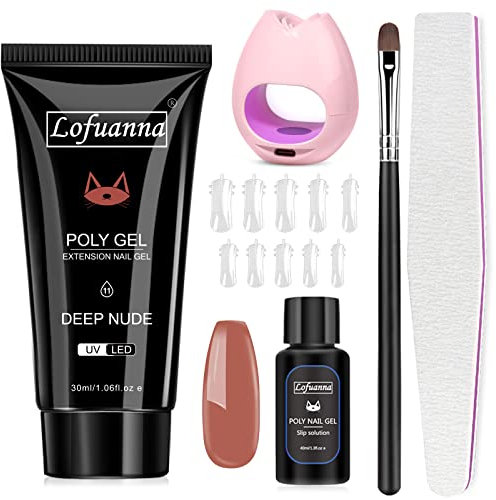 Lofuanna Poly Nagel Gel Set,30ml Deep Nude Nagelverlängerungs Gel Set mit Nagel Lampe Slip Lösung,Gelnägel Starterset Nail Art Design für Anfänger