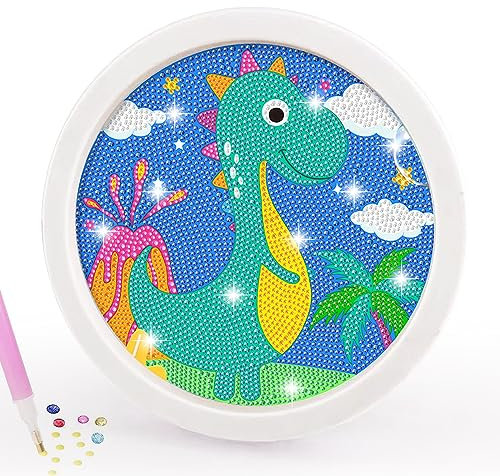 CAYUDEN 5D Diamond Painting Kits Dinosaurier Diamant Malerei Sets für Kinder mit Hölzernem Rahmen 6,7 inch Voller Bohrer Diamanten Kunst und Handwerk für Kinder von 6-8-10-12 Jahren Dino Diamond Art