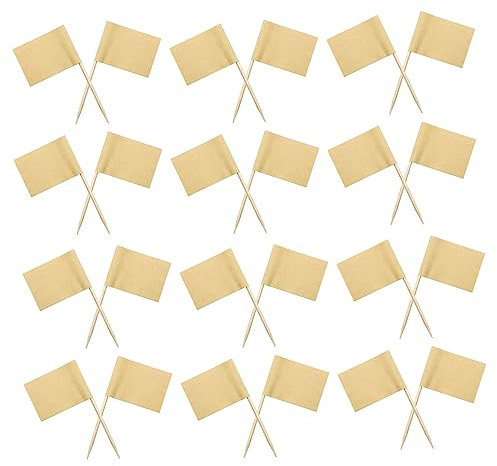 50 Pcs Blank Toothpick Flags, Cocktail Sticks Mini Food Labels Flags, Kraft Paper Food Labels (3.5 * 2.5cm), Cheese Plate & Cupcake Toppers for Party Birthday Cake Food Cheeseplate Cheese Markers