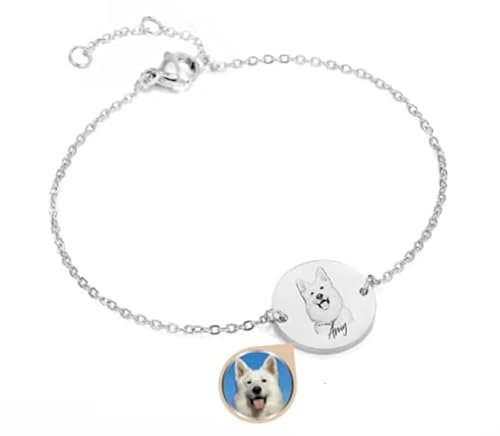 Personalisierte Tierarmband mit individueller Text und Bild graviertes Armband - Einzigartiges Andenken für Hunde, Katzen, Pferde und mehr! (Silber)