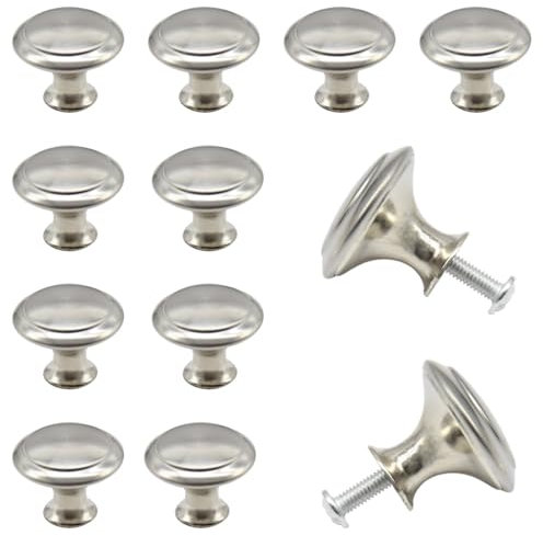 Hocansen 12 Stück Möbelknöpfe Türgriffe Antike Kleiner Runder Griff Schubladengriffe mit Schrauben Vintage Schrankknäufe für Kommode Schublade Schrank (27mm/Silber)