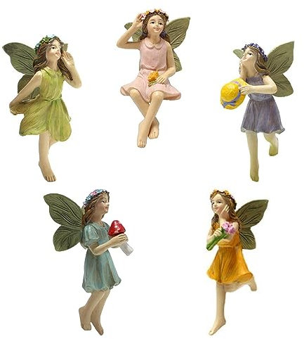 Beruyu 5 Stück Feengarten Miniatur Feen Figuren, Feen Gartenfiguren, Elfen Figuren Garten, Feengarten Zubehör, Harz Gartendeko Figuren für Draußen Garten Blumentopf Puppenhaus Deko