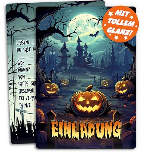 12x Halloween Einladungskarten für eine schaurig schöne Halloween-Party | So finster die Nacht | Einladung für Grusel-Party Kindergeburtstag Geburtstag Kinder-Party Einladungen Erwachsene Teenager