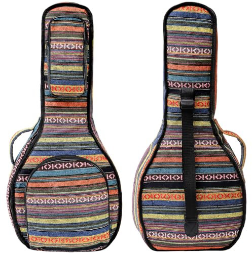 Tosnail Soft A & F Style Mandolin Gig Bag with 10mm Padding, Carry Handle and Shoulder Strap, Vintage Musical Storage Bag - Bohemian Style
