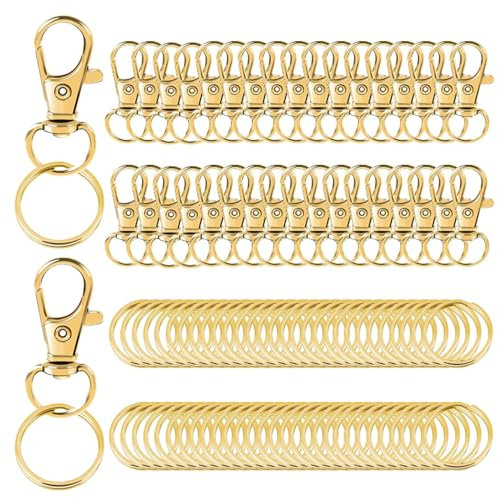 100 Stücke Metall Drehgelenk Karabinerhaken set Karabinerverschluss Mini Schlüsselring Karabiner Schlüsselanhänger Geeignet für die Herstellung Minipuppen und Anderen Bastelarbeiten(Gold)
