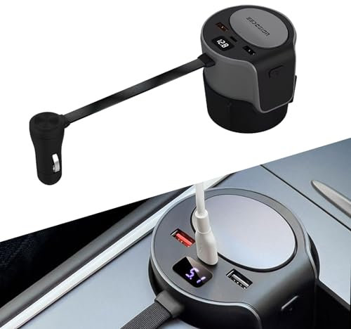 OBEST USB Hub Cargador Coche para Tesla Model 3(2021-2023)/Model Y(2021-2024),Carga rápida Multi Interfaz Concentrador Adaptador,con 2 Sockets Encendedor,Consola Central Estación de Acoplamiento