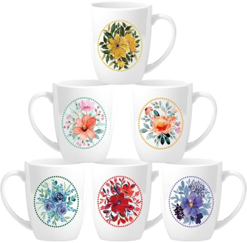 Tlence Paquete de 6 tazas de café con motivos florales surtidos, taza de jardín botánico de 16 onzas, tazas de colección de ramo de cerámica exótica con mango grande, regalo de loza fina para mujeres,