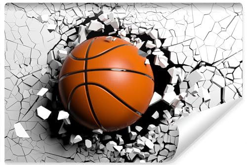 Muralo - Fototapete 3d Effekt - Selbstklebende Tapete 3d - Tapeten für Wohnzimmer Schlafzimmer - Fototapete selbstklebend - Basketball in der Wand Motiv - Br.208cm x Hö.146cm