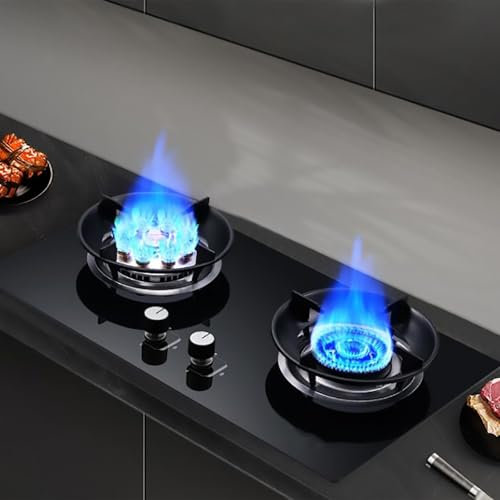 Cuisiniere Gaz Double - Portable Poele A Gaz, Gauche 5.2 kW Droite 8.0 kW Table à allumage par impulsion et cuisinières à gaz encastrées, cuisinière à gaz coupe-vent avec fonction minuterie(NG)