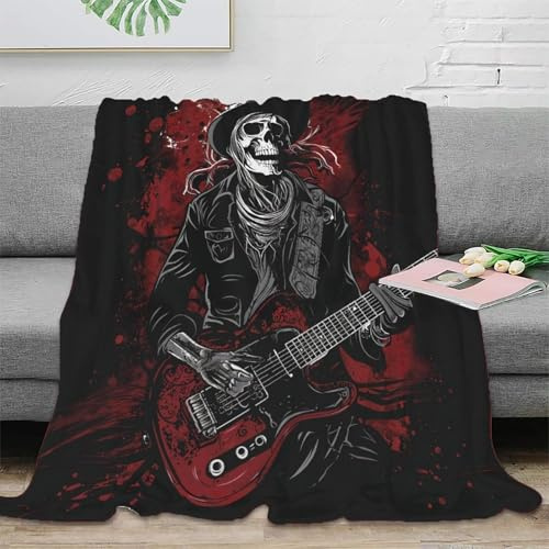 Heavy-Metal-Rock Sofadecke 3D Druck Flanell Skelett Singer Decke Couchdecke Flauschig Warm Weichen Bett Decken Kuscheldecke Für Mädchen Jungen 60x80inch(150x200cm)