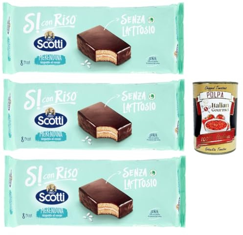 Italian Gourmet Si con Riso Merendina Ricoperta al Cioccolato, 3 x 264g | Senza lattosio e olio di palma; laktosefrei, palmölfrei, weiche Reiswaffel, Gesamtnettogewicht 792 g + Kostenlos Polpa 400g