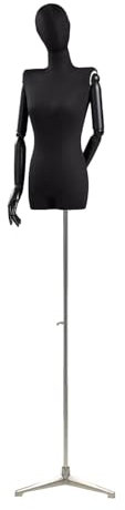 JIAYING Schneiderpuppe Damenbüste Weiblich Schwarzer Flachs Schneiderbüste Mit Metallsockel, Frauen Schneiderpuppen Für Schmuck-Display, Höhe Verstellbar 120-210cm(Silver,C)