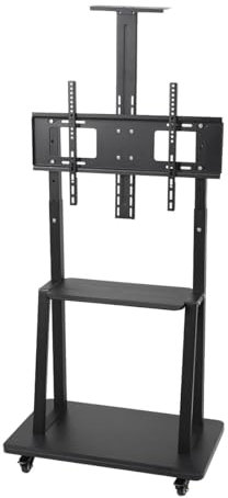 TABODD TV Bodens Tänder Rollbar mit Holz Ablage TV Standfuß TV Ständer Fernsehstand mit Rollen Höhen Verstell Bar Schwenkbar für 60 bis 75 Zoll Flach Bild Schirm bis zu 40Kg. Max.