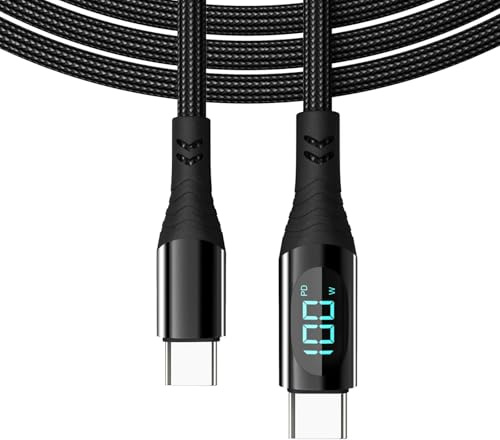 FOLODA Cable de carga USB tipo C doble ABS de 100 W con pantalla digital USB C cable de carga rápida