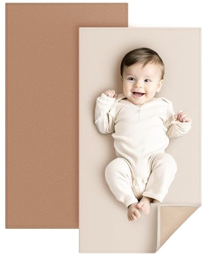 Konssy Wickelunterlage aus Kunstleder, wasserdicht, abwischbar und tragbar, für Reisen oder Zuhause, passt perfekt in Wickeltasche, 76,2 x 43,2 cm (Braun, Beige)