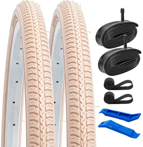 YunSCM Y-1212 Fahrradreifen (26 x 1 3/8 Zoll 37-590) Pink und Heavy Duty Fahrradschläuche Schrader-Ventil mit 2 Felgenstreifen, kompatibel mit Rennrad 26 x 1 3/8