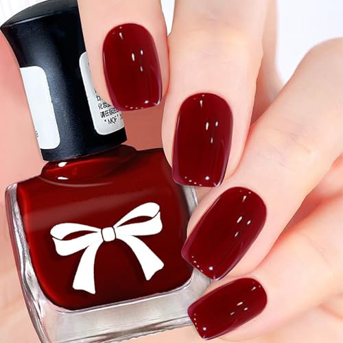 Quick Dry Nail Polish in Cherry Red - Long Lasting, Breathable Gel Varnish for DIY Nail Art at Home - No UV Lamp Needed (10ml, Wine Red)