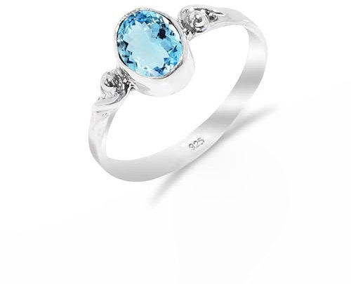HIMALYA QUARTZ Damen Ring Silber 925 Mit Steinen Blauer Topas Natürlicher Edelstein Statement Handgefertigter Schmuck Manner Ring RB-02-BT-7