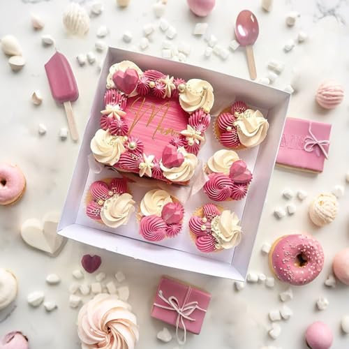 Aslanka Kuchen- und Cupcake-Box, 6-Zoll-Kuchen und 5 Cupcake-Boxen, 5 Sets mit Einer Breiten Rolle Band für Familienessen, Geburtstagsparty, Picknick