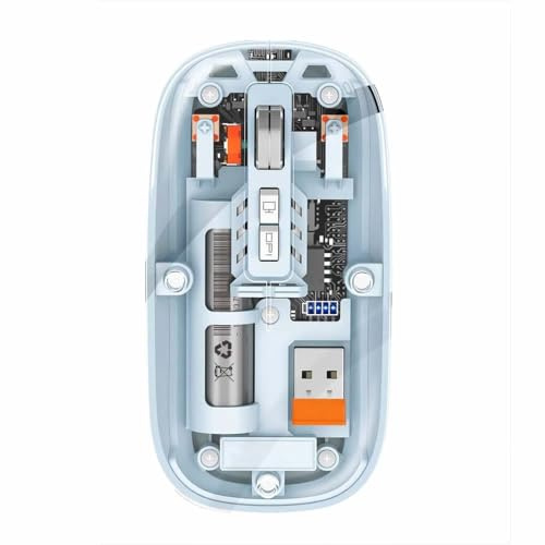 Combrite Transparent Wireless Mouse, Bluetooth + 2.4GHz Dual Mode Mouse, USB-C Rechargeable, Slim Ultra Portable Design, Adjustable DPI, Slim & Ultra Portable For Laptops, PCs, Mac (Sky Blue)