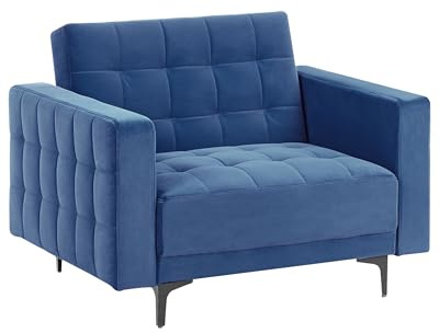 Beliani Modern Armchair Reclining Day Bed Velvet Tufted Blue Aberdeen