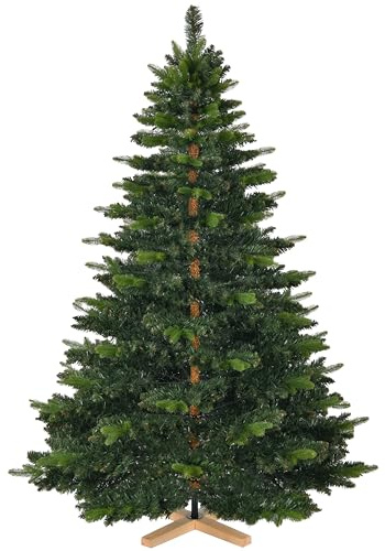 Asinse Premium Künstlicher Weihnachtsbaum 210 cm – 1520 PE+PVC naturgetreue Nadeln, dicht & voluminös, inkl. stabiler Holzständer, 3-teiliges Klappsystem, feuerhemmend, platzsparend & wiederverwendbar