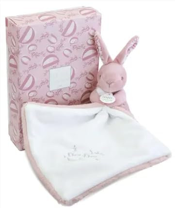 Doudou et Compagnie – Lapin Rose avec Doudou – Peluche Bébé Ultra Douce – Motif Fleuri – Cadeau Naissance Fille – Lavable en Machine – avec Coffret - DC4360