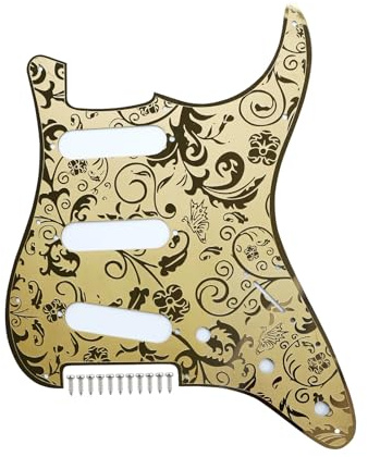 OVSAL Edelstahl-Gitarren-Plektrumschutz, 11 Löcher, SSS, Einzelspule, 3/8 Zoll Potentiometer, Metall, E-Gitarre, Schlagbrett, kompatibel mit Stratocaster-Stratocaster-Gitarren-Ersatzteilen, goldfarben