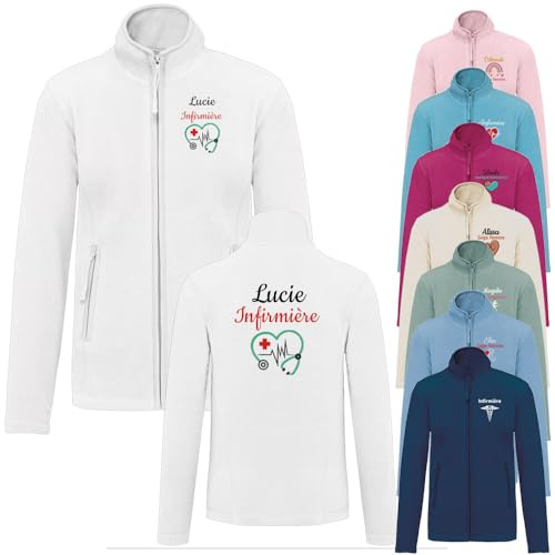 Vanevitch Veste polaire personnalisée pour femme ou homme, infirmière, sage femme, docteur, auxiliaire puéricultrice, travail médical, taille du S au 4XL