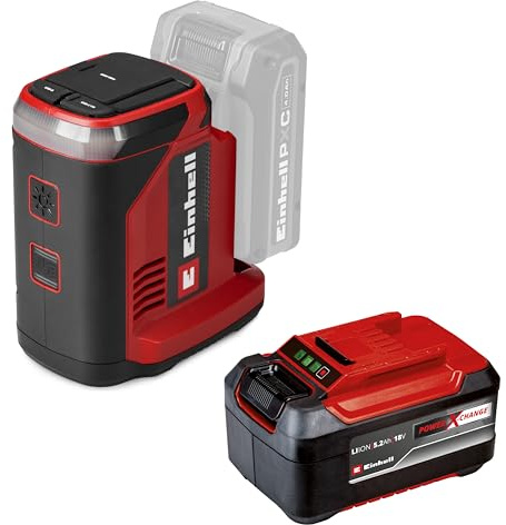 Einhell Akku-Energiestation TC-ES 18/150/1 Li Power X-Change (18 V, kompakter Wechselrichter, 230-V-Anschluss, USB-A- & USB-C-PD-Anschluss, inkl. 5,2 Ah Akku & Ladegerät)