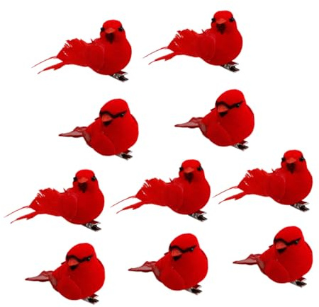 STOBAZA 10stücke Weihnachtliche Kardinäle Federvogel-Dekoration aus Baumzweigen Künstliche Vögel für Christbaum Schmuck Weihnachtsbaum Ornamente Klein