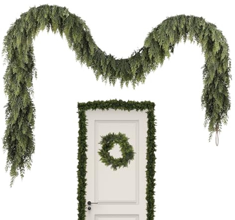 Christmas Garland - Artificial Cedar Hanging Decor - Real Touch Pine & Cypress Vines - For Porch Decoration Fireplace Farm Holiday House