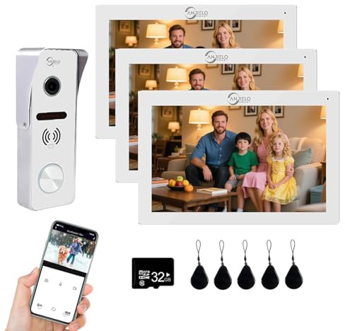 Sistema de intercomunicación con videoportero con cable Monitor de 7 pulgadas Cámara HD 1080P Videoportero Cámara para puerta TUYA, kits de videoportero WiFi (1 timbre + 3 monitor)