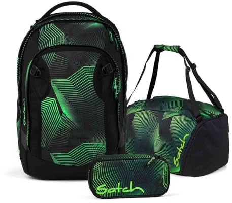 Satch Match Plus Schulrucksack Set 3tlg. inkl. Schlamperbox und Sporttasche (Seismic Green)