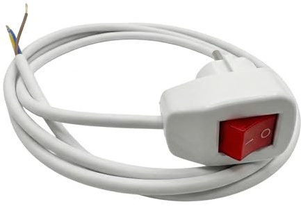 Anschlussleitung mit EIN/Aus Schalter und Schukostecker 3-polig – Stromkabel H03VVH2-F / H05VV-F 250V 16A – 0,75mm² – 3 Meter – Weiß 3-adrig Anschlusskabel Schuko