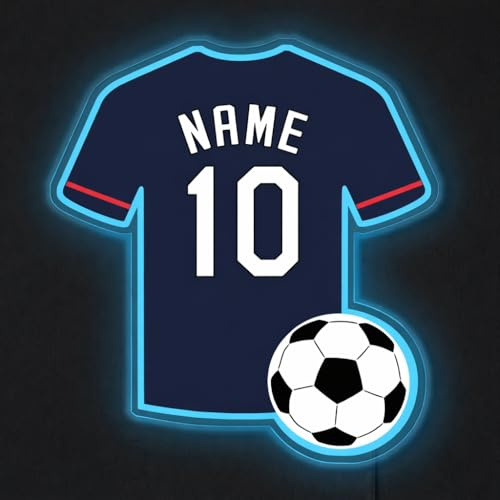 JLSKCN Personalisierte Fußball Trikot Lampe mit Namen und Nummer Neonschilder mit Fußballtrikots zur Wanddekoration LED Nachtlicht für Kinder und Fußballfans Fussball Lampe für Club Bar Stadion