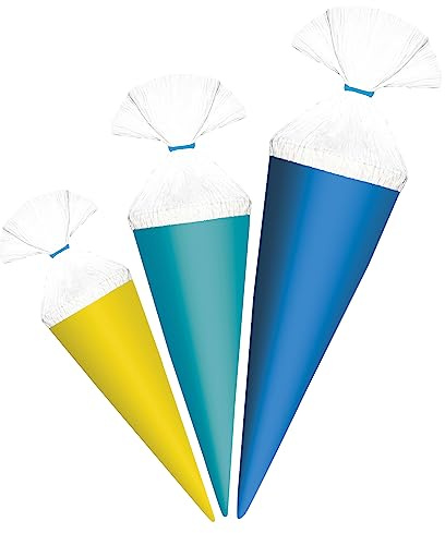 ROTH Schultüten 3er Set Anhängetütchen Uni - Jungen 15/125/10cm rund Kreppverschluss mit Band